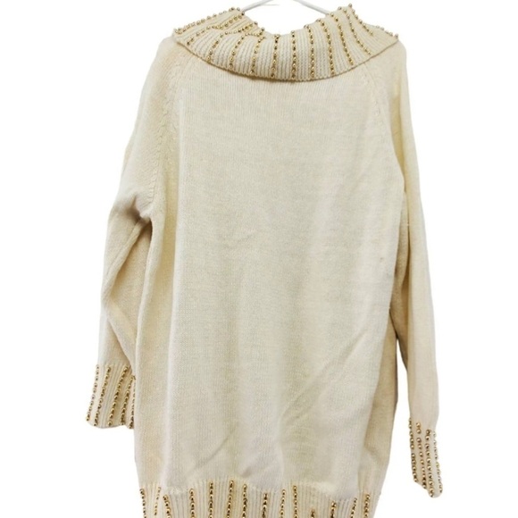 Vintage Victoria Harbour Beaded Cowl Neck Sweater Sz Medium Cream Emblishment - Picture 2 of 11
